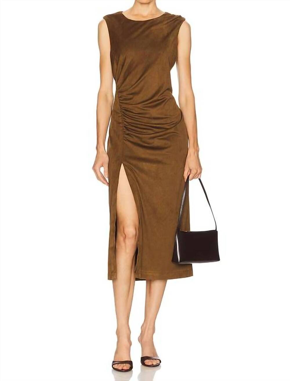 NEW STEVE MADDEN keegan faux suede midi dress in chestnut